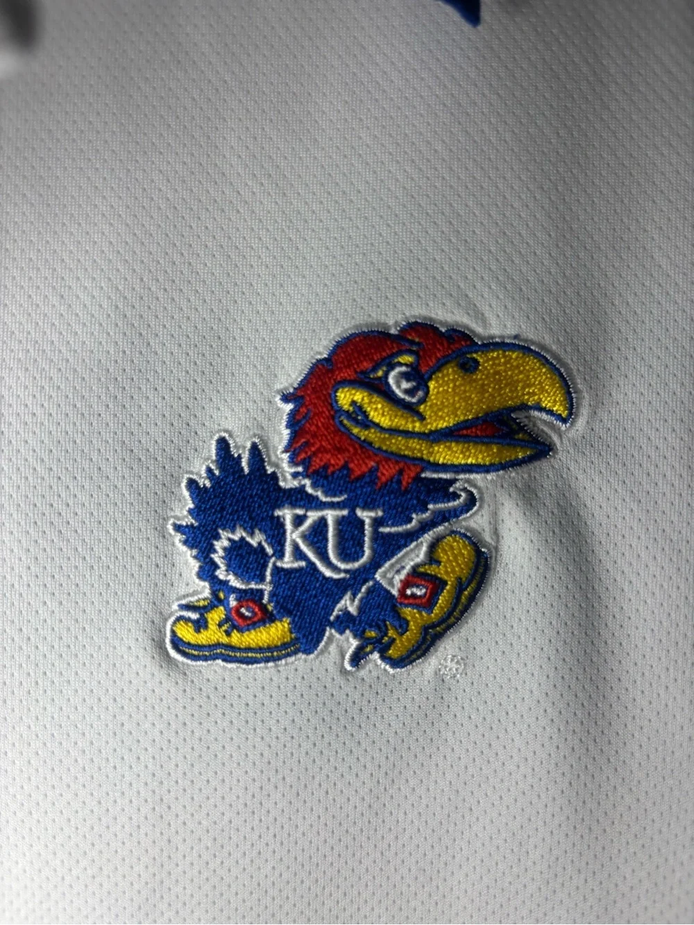 adidas White & Royal Blue Kansas Jayhawks Polo